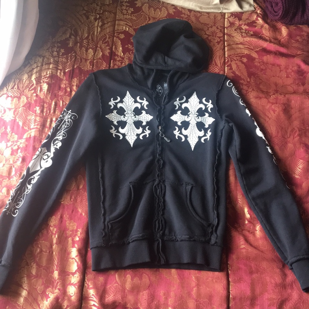 Affliction black sweatshirt with white designs